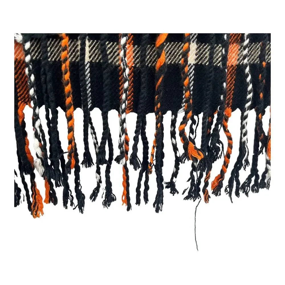 Scottish Plaid Scarf Cashmere Black Orange Blue Cream Fringed